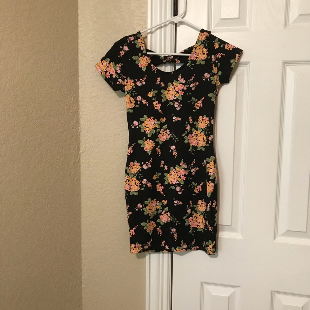 Cute black and floral print tight dress